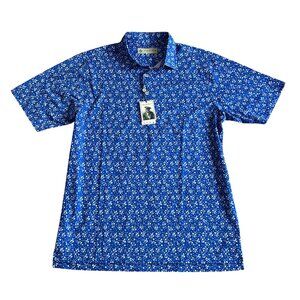 Donald Ross Sportswear Mens Sz Medium Blue White Floral Polo Shirt Royal/White